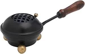 Premium Handmade Black Iron Incense Burner with Wooden Handle and Lid