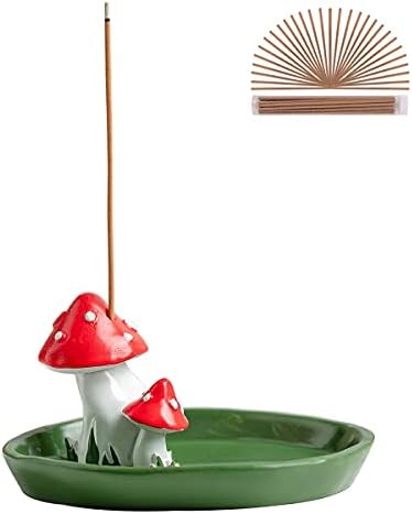 Cute Mushroom Incense Holder with 30 Sticks Natural Design Green