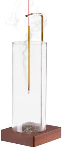 1 Pack Incense Holder for Sticks Anti-Ash Flying Walnut Wood Base Brass Stand Removable Glass Ash Catcher