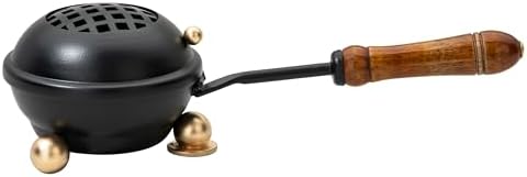 Premium Handmade Black Iron Incense Burner with Wooden Handle and Lid