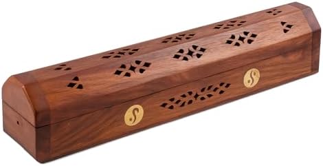 Handcrafted Wooden Incense Stick Holder with Brass Inlays