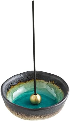 Asayu Japan Mini Incense Holder Set Aquamarine Ceramic Brass
