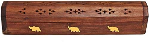 Raajsee Wooden Incense Holder with Brass Inlay - 12x2 Inch Ash Catcher