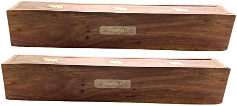 2 Pack Wooden Coffin Incense Burner with Brass Inlays and Storage Compartment