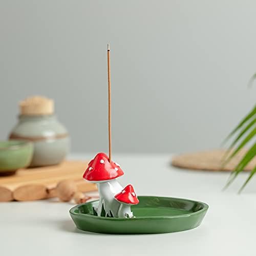 Cute Mushroom Incense Holder with 30 Sticks Natural Design Green