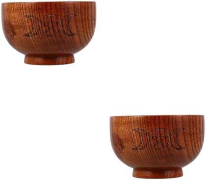 LUOZZY 2 Pack Wooden Pentacle Moon Goddess Candle Holder Incense Bowl Smudge Stand Altar Decor