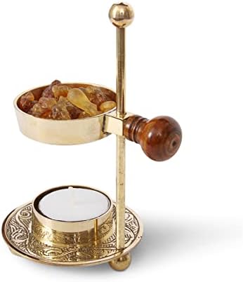 Brass Resin Incense Burner with Wooden Base