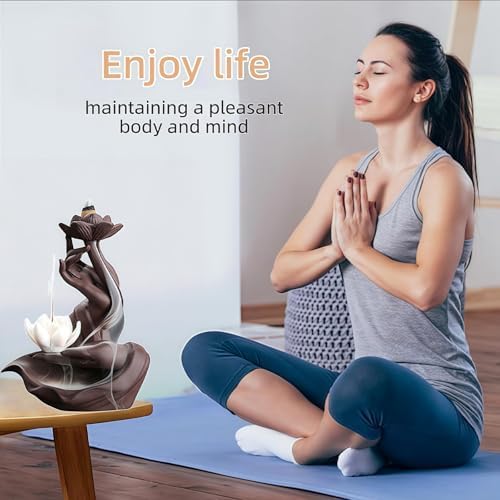 Lotus in Hand Backflow Incense Burner with 50 Sandalwood Cones and 40 Sticks