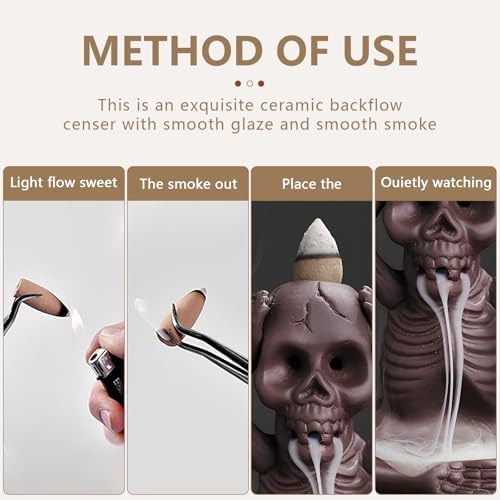 Comeon Skull Decor Incense Stick Holder with Reverse Flow Censer and Burner Kit