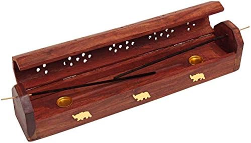 Raajsee Wooden Incense Holder with Brass Inlay - 12x2 Inch Ash Catcher