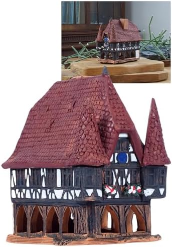 Midene Ceramic Art Cone Incense Holder Handmade Collectible Miniature Town Hall Michelstadt Germany