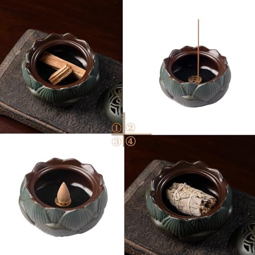 Lotus Incense Burner Set in Green Ceramic