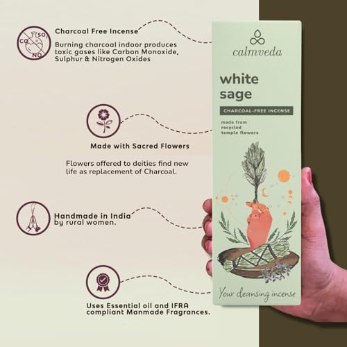 White Sage Incense Sticks - 80 Pack Charcoal Free Upcycled Flower Made Cleansing Protection
