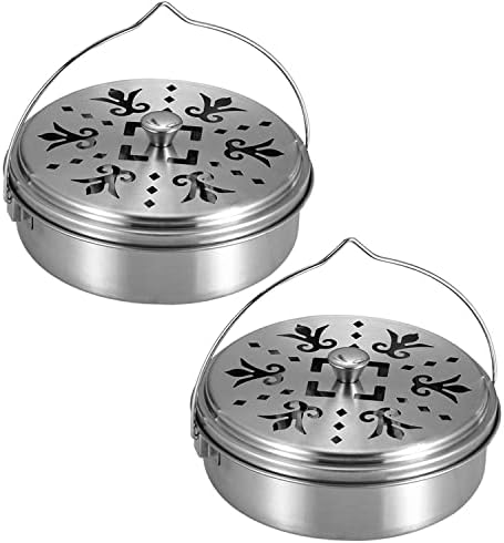 2 Portable Mosquito Coil Holders with Handle Fireproof Incense Burner for Home Silver