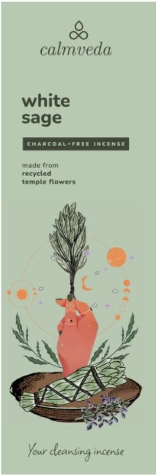 White Sage Incense Sticks - 80 Pack Charcoal Free Upcycled Flower Made Cleansing Protection