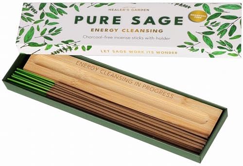 Premium Sage Incense Sticks with Engraved Wood Holder - 30 Sticks Charcoal Free Safe for Energy Cleansing
