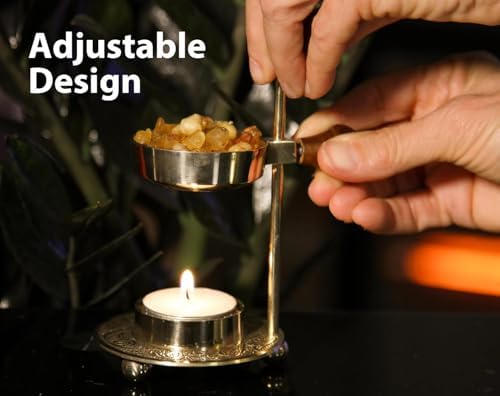 Brass Resin Incense Burner with Wooden Base