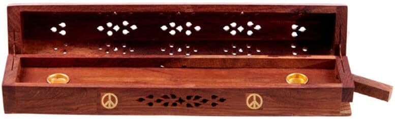 Handcrafted Wooden Incense Stick Holder with Brass Inlays