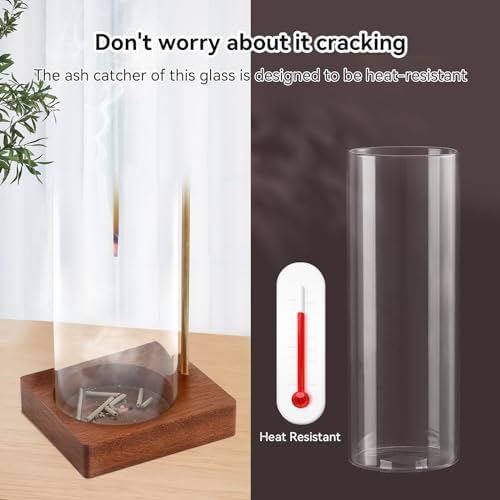 1 Pack Incense Holder for Sticks Anti-Ash Flying Walnut Wood Base Brass Stand Removable Glass Ash Catcher