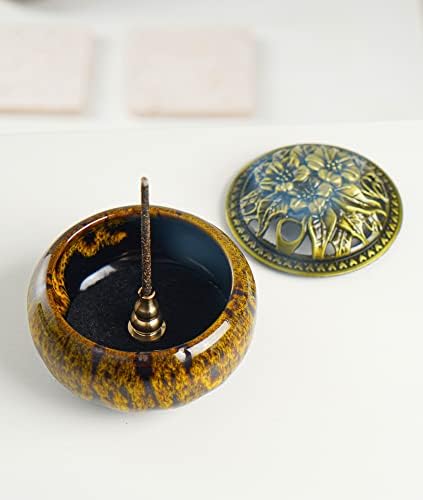 LamDawn Incense Burner with Calabash Holder - Kiln-Colored Yellow Porcelain
