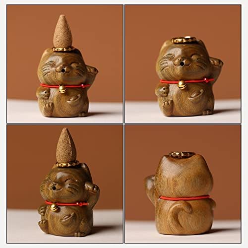 OLizee Wooden Cat Shaped Incense Holder