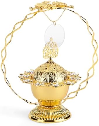 Gold Metal Bakhoor Burner with Handles and Ash Tray