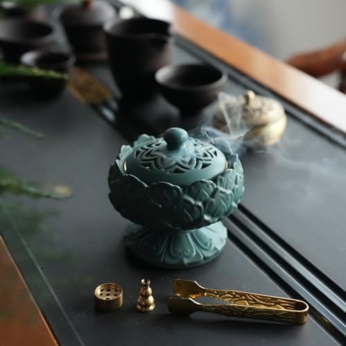 Lotus Shape Ceramic Incense Burner with Tweezers