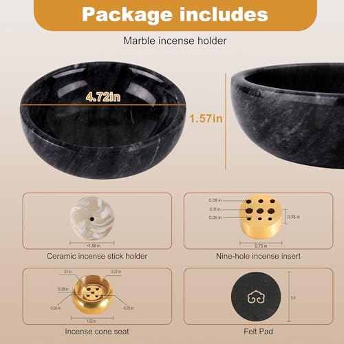 Marble Incense Holder with Brass Burner for Sticks and Cones