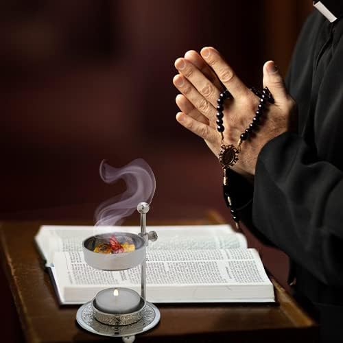 Premium Handmade Nickel-Plated Brass Incense Burner with Adjustable Height 433 Inch - Includes Screen and Tealight