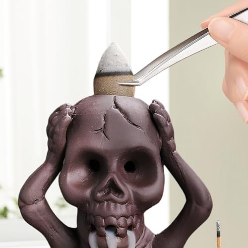 Comeon Skull Decor Incense Stick Holder with Reverse Flow Censer and Burner Kit