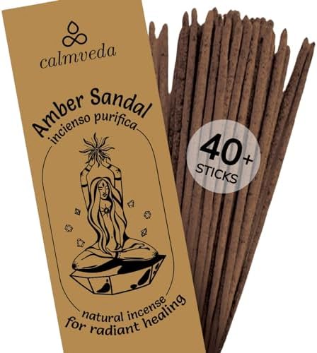 Calmveda Sandalwood Amber Incense Sticks - 40 Sticks 9 Inch Thick