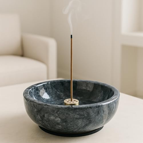 Marble Incense Holder with Brass Burner for Sticks and Cones