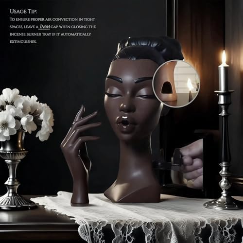 Elegant Black Woman Incense Burner Head with Serene Smoke Flow