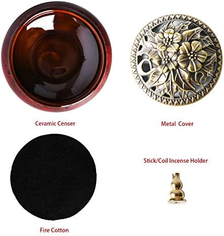 Ceramic Incense Burner with Lid and Brass Holder
