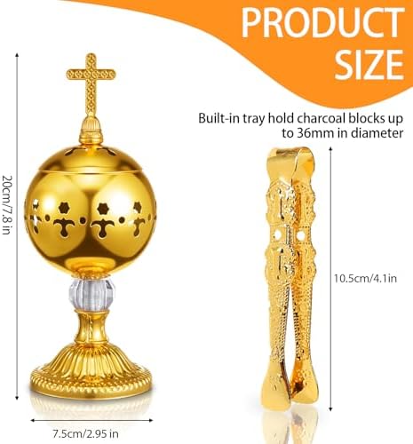 Traditional Incense Burner - Gold Charcoal Censer with Clip
