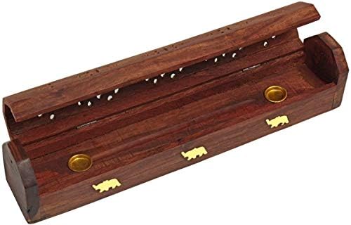 Raajsee Wooden Incense Holder with Brass Inlay - 12x2 Inch Ash Catcher