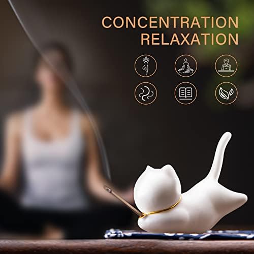 Essen Life Cat Incense Holder Set with 30 Sticks and Bamboo Mat