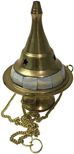 Vrinda Brass Hanging Censer with Pearl Stone Gold Finish 4 Inch High