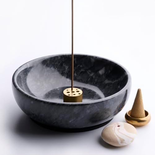 Marble Incense Holder with Brass Burner for Sticks and Cones