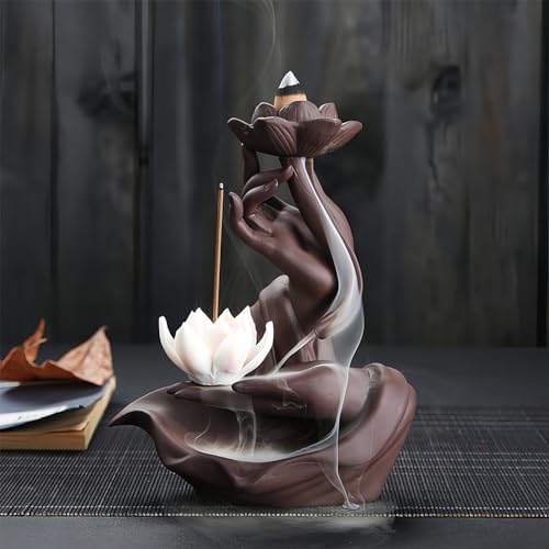 Lotus in Hand Backflow Incense Burner with 50 Sandalwood Cones and 40 Sticks
