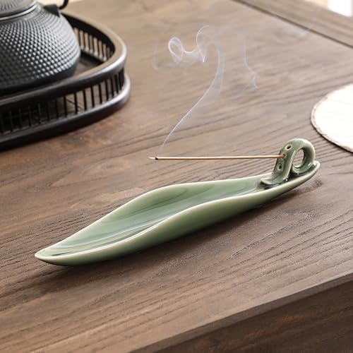 9 Length Incense Stick Holder with 3 Holes White Porcelain Ash Catcher for Spa and Meditation Room