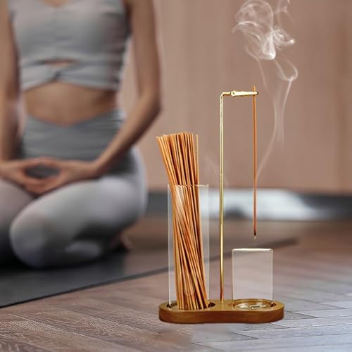 2 in 1 Incense Holder with Glass Ash Catcher and Organizer for Meditation and Home Decor