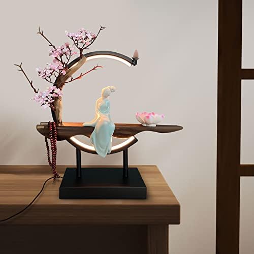 Lotus Flower Backflow Incense Holder with LED Light Ceramic Hand-Made Burner Moon Style Design for Home Office Decor