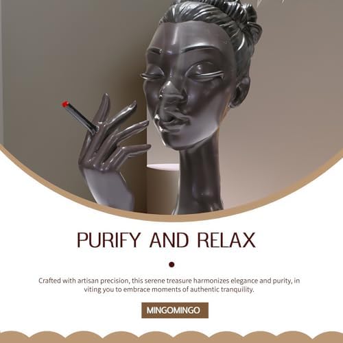Elegant Black Woman Incense Burner Head with Serene Smoke Flow