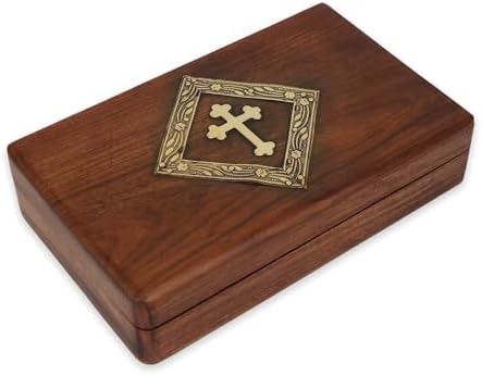 Keepsake Incense Storage Box with Hinged Lid and Metal Cross 1