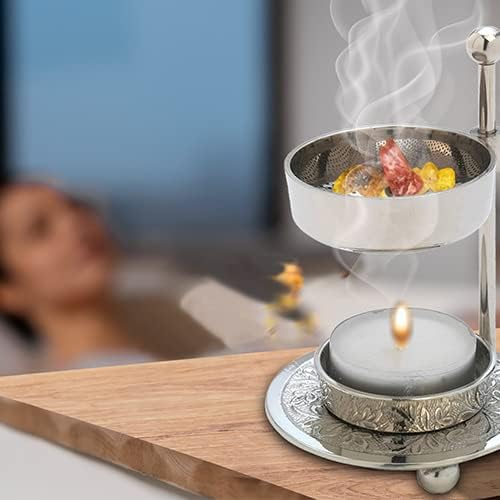 Premium Handmade Nickel-Plated Brass Incense Burner with Adjustable Height 433 Inch - Includes Screen and Tealight