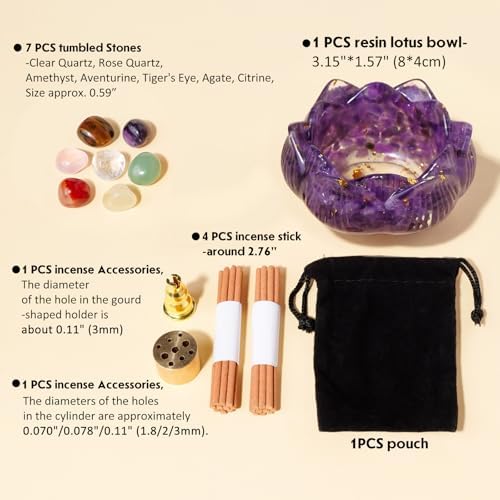 Amethyst Resin Crystal Lotus Incense Burner Set - 15pcs
