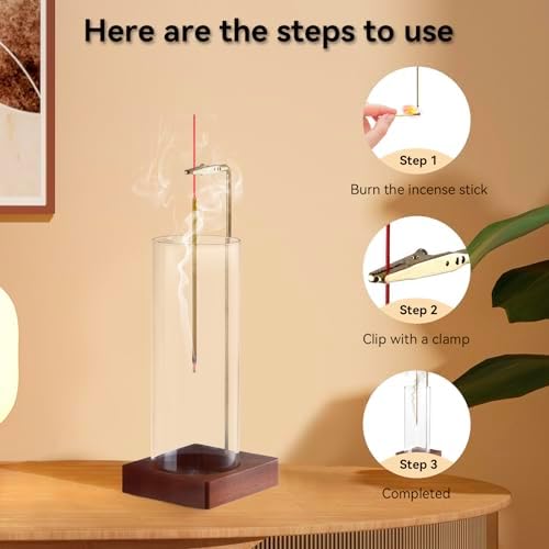 1 Pack Incense Holder for Sticks Anti-Ash Flying Walnut Wood Base Brass Stand Removable Glass Ash Catcher