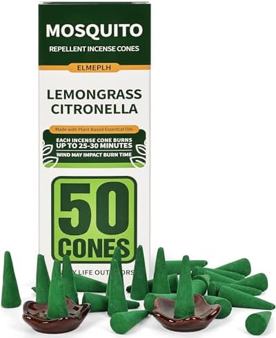 50 Pcs Citronella Incense Cones with 2 Ceramic Dishes