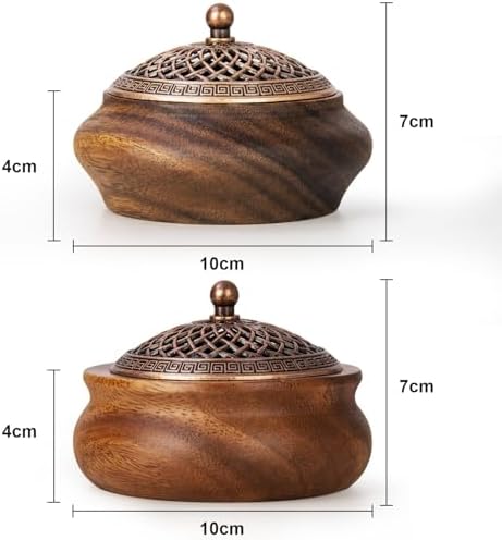 2 Pack Incense Cone Holder Retro Wooden Burner with Brass Lid